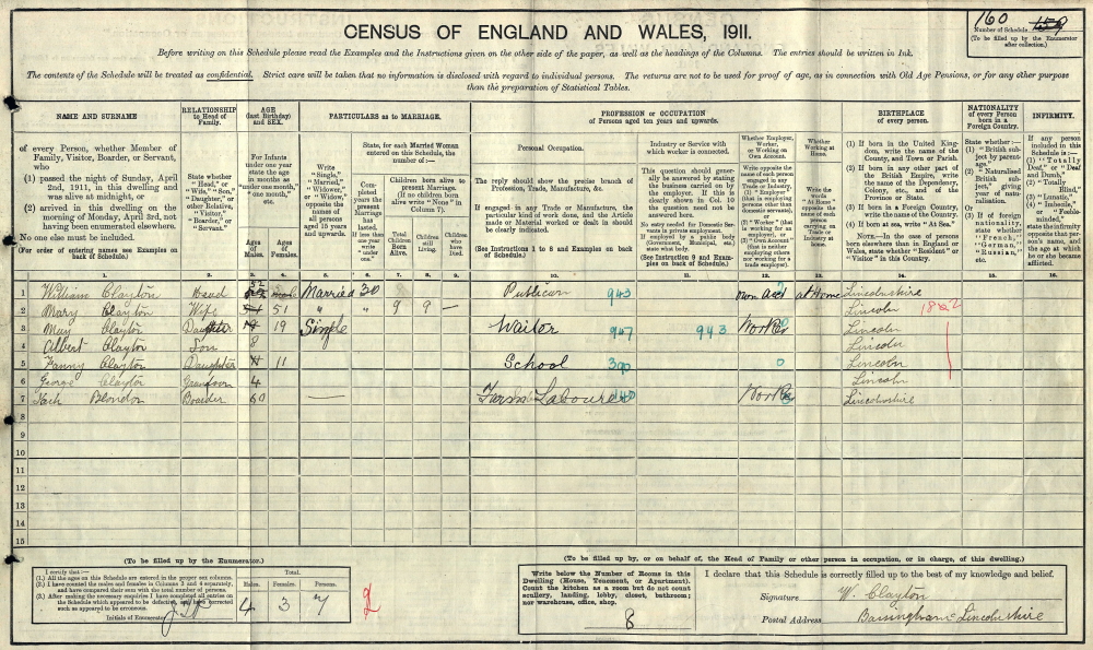 1911 Census Clayton Five Bells